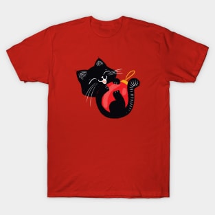 Cute black kitten with red ball T-Shirt